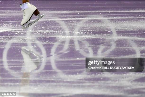 Close up of USA's Mirai Nagasu skate as she competes in the women's single skating free skating of the figure skating event during the Pyeongchang...