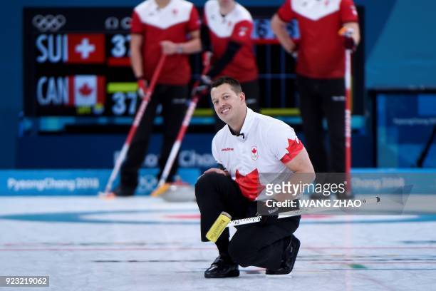 Canada's Ben Hebert reacts during the curling men's bronze medal game during the Pyeongchang 2018 Winter Olympic Games at the Gangneung Curling...