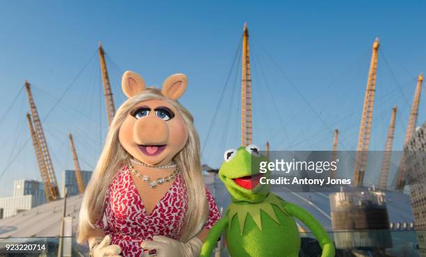 Miss Piggy and Kermit the Frog are seen at the o2 ahead of their 'Muppets Take The o2' shows at The O2 Arena on February 22, 2018 in London, England.