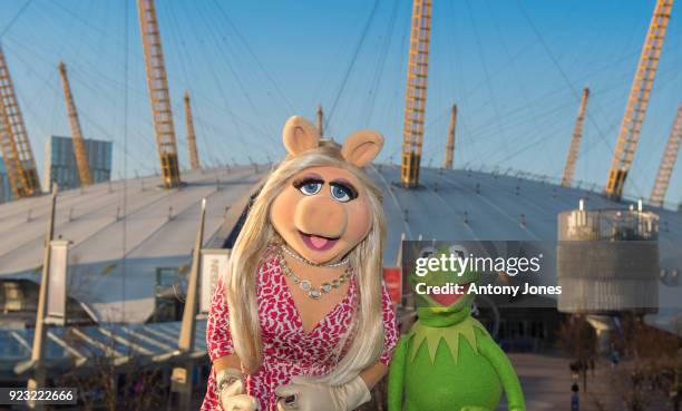 Miss Piggy and Kermit the Frog are seen at the o2 ahead of their 'Muppets Take The o2' shows at The O2 Arena on February 22, 2018 in London, England.