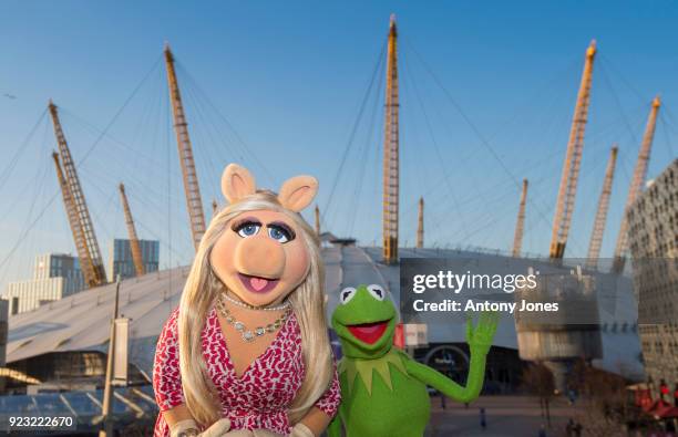 Miss Piggy and Kermit the Frog are seen at the o2 ahead of their 'Muppets Take The o2' shows at The O2 Arena on February 22, 2018 in London, England.