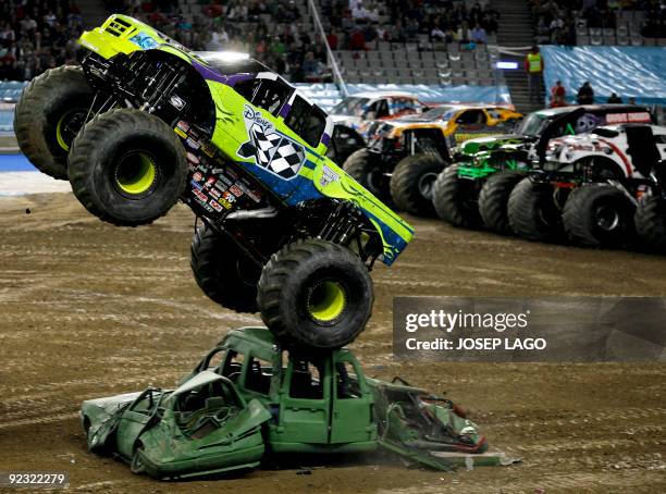 Competitor drives a truck during a Monster Jam event at Lluis Companys stadium in Barcelona, on October 24, 2009 in Barcelona. AFP PHOTO/JOSEP LAGO