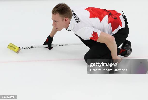 Marc Kennedy of Canada competes during the Bronze Medal match between Canada and Switzerland on day fourteen of the PyeongChang 2018 Winter Olympic...