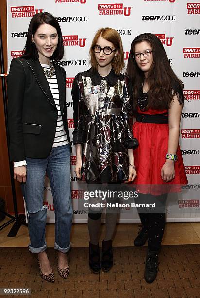 Fashion bloggers Laura McGrath, Julia Frakes and Arabelle Sicardi attend TEEN VOGUE'S Fashion University at Conde Nast on October 24, 2009 in New...