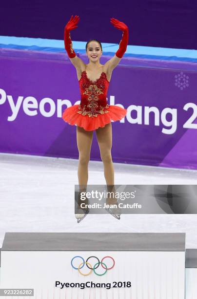 Gold medalist Alina Zagitova of Olympic Athlete from Russia during the venue victory ceremony following the Figure Skating Ladies Free program on day...