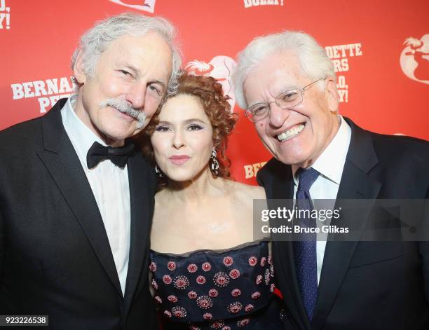 Victor Garber, Bernadette Peters and Director Jerry Zaks pose at Bernadette Peters Opening Night celebration for "Hello Dolly" on Broadway at Sardis...