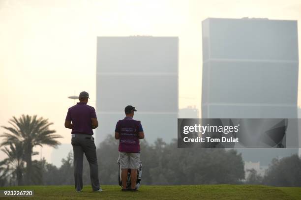 Jonathan Thomson of England looks on during the second round of the Commercial Bank Qatar Masters at Doha Golf Club on February 23, 2018 in Doha,...