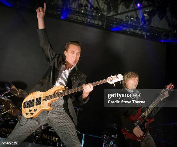 Martin Kemp and Steve Norman of Spandau Ballet perform on stage at LG Arena on October 24, 2009 in Birmingham, England.