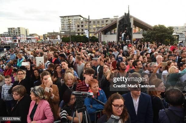 Large crowd gathered on Wellington's waterfront during NZ Festival Opening Night - A Waka Odyssey on February 23, 2018 in Wellington, New Zealand.