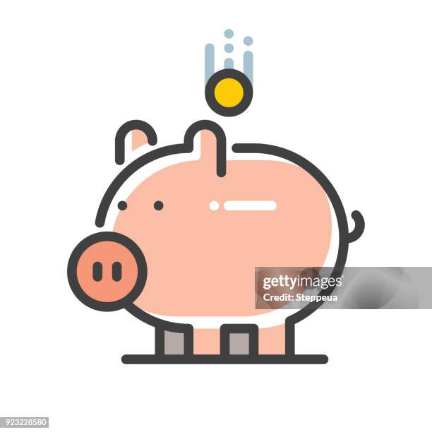 sparschwein linie-icon - sparschwein stock-grafiken, -clipart, -cartoons und -symbole