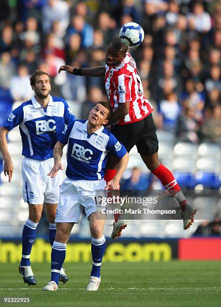 Barry Ferguson of Birmingham City tangles with Darren Bent of Sunderland during the Barclays Premier League match between Birmingham City and...