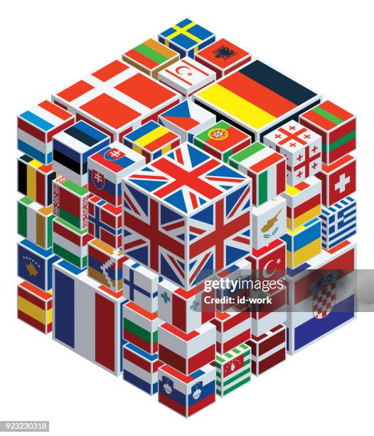 flags of european nations on cubes - lithuania stock illustrations