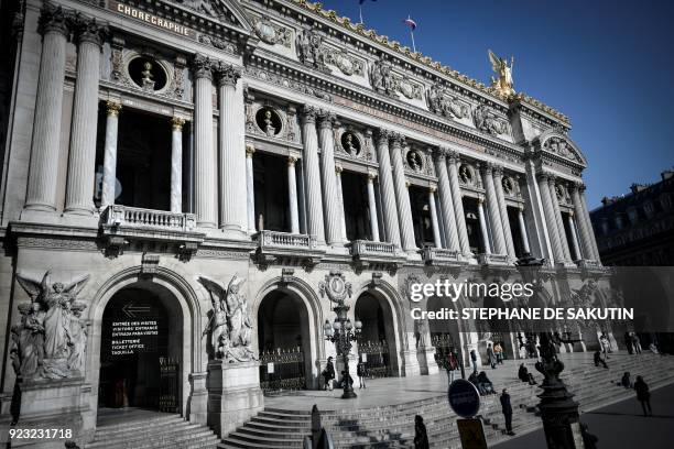 Picture taken from a double-deck tourist bus on February 22, 2018 shows the Opera Garnier, in Paris.