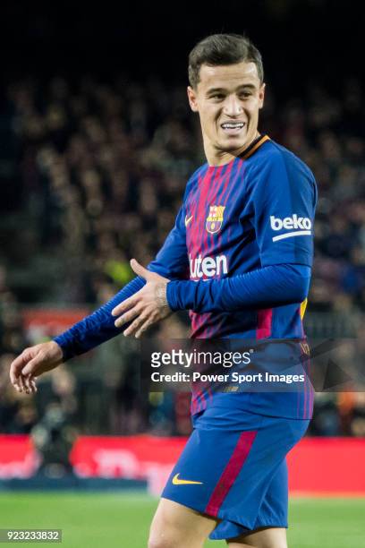 Philippe Coutinho of FC Barcelona reacts during the La Liga 2017-18 match between FC Barcelona and Deportivo Alaves at Camp Nou on 28 January 2018 in...