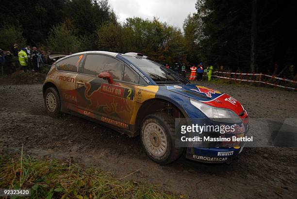 Daniel Sordo of Spain and Marc Marti of Spain compete in their Citroen C 4 Total during Leg 2 of the WRC Wales Rally GB on on October 24 2009 in...