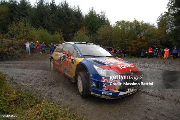Sebastien Loeb of France and Daniel Elena of Monaco compete in their Citroen C 4 Total during Leg 2 of the WRC Wales Rally GB on on October 24 2009...