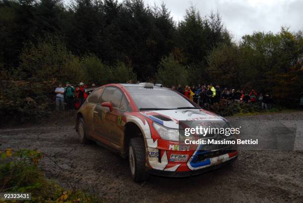 Sebastien Ogier and Julien Ingrassia of France compete in their Citroen C 4 Junior Team during Leg 2 of the WRC Wales Rally GB on on October 24 2009...