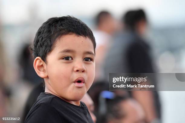 Young Kapa Haka performer during NZ Festival Opening Night - A Waka Odyssey on February 23, 2018 in Wellington, New Zealand.