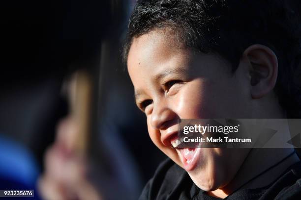 Young Kapa Haka performer during NZ Festival Opening Night - A Waka Odyssey on February 23, 2018 in Wellington, New Zealand.