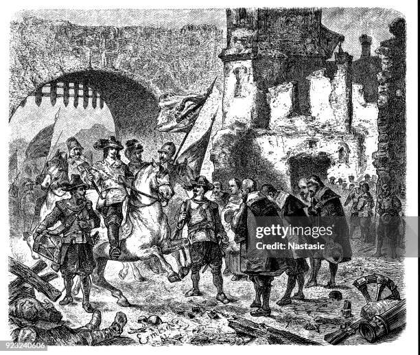 bernard of saxe-weimar entering brisach - breisach germany stock illustrations