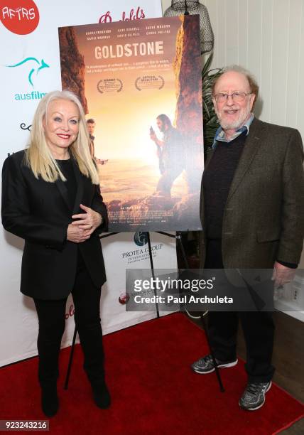 Actress Jacki Weaver and Arnie Holland attend the premiere of "Goldstone" at Raleigh Studios on February 22, 2018 in Los Angeles, California.