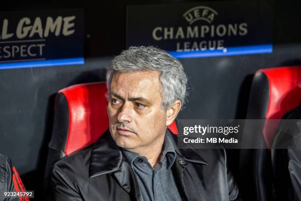 Head coach of Manchester, in the bench before the UEFA Champions League Round of 16 First Leg match between Sevilla FC and Manchester United at...