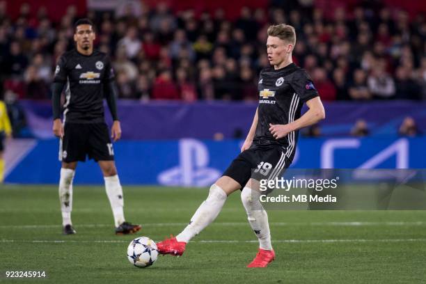 Passes the ball during the UEFA Champions League Round of 16 First Leg match between Sevilla FC and Manchester United at Estadio Ramon Sanchez...