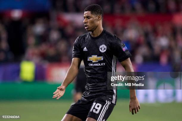 Of Manchester in action during the UEFA Champions League Round of 16 First Leg match between Sevilla FC and Manchester United at Estadio Ramon...