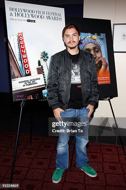 Actor Emile Hirsch attends Hollywood Film Festival's Ending Violence Against Women In Congo Symposium at ArcLight Cinemas on October 24, 2009 in...