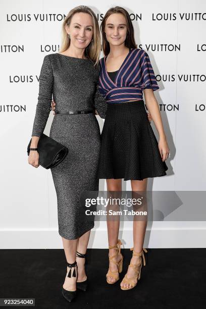 Lisa McCune and daughter Remy Elise Disney arrives at the Louis Vuitton Time Capsule exhibition at Chadstone Shopping Centre on February 23, 2018 in...