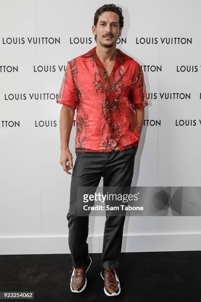 Jarrod Scott arrives at the Louis Vuitton Time Capsule exhibition at Chadstone Shopping Centre on February 23, 2018 in Melbourne, Australia.
