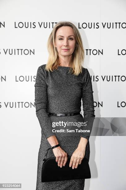 Lisa McCune arrives at the Louis Vuitton Time Capsule exhibition at Chadstone Shopping Centre on February 23, 2018 in Melbourne, Australia.