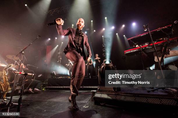 Adam Levin, Sam Harris and Casey Harris of X Ambassadors perform at The Belasco Theater on February 22, 2018 in Los Angeles, California.