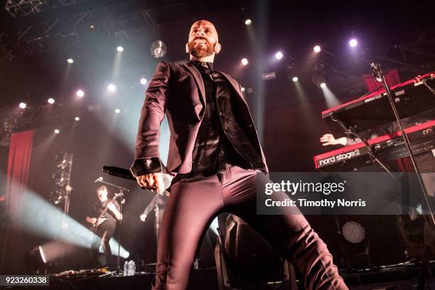 Sam Harris of X Ambassadors performs at The Belasco Theater on February 22, 2018 in Los Angeles, California.