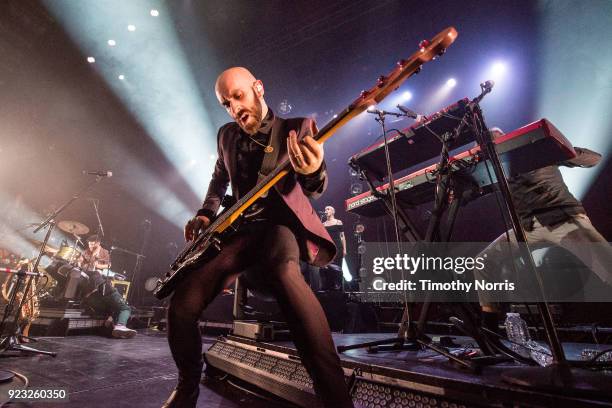 Adam Levin, Sam Harris and Casey Harris of X Ambassadors perform at The Belasco Theater on February 22, 2018 in Los Angeles, California.