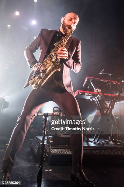Sam Harris of X Ambassadors performs at The Belasco Theater on February 22, 2018 in Los Angeles, California.