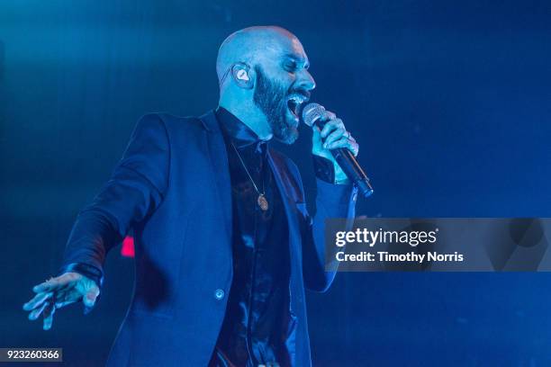 Sam Harris of X Ambassadors performs at The Belasco Theater on February 22, 2018 in Los Angeles, California.