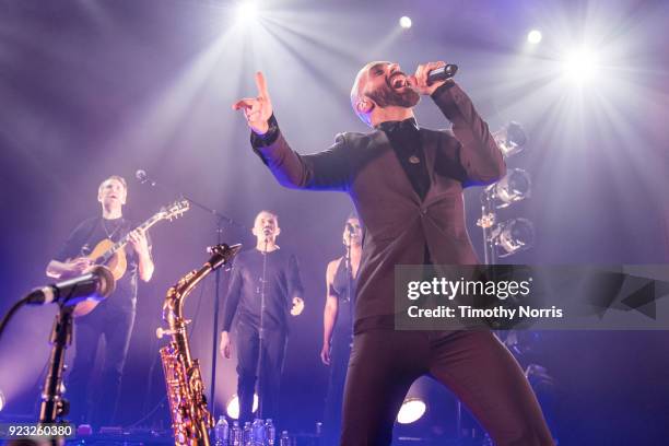 Sam Harris of X Ambassadors performs at The Belasco Theater on February 22, 2018 in Los Angeles, California.