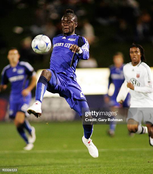 Kei Kamara of the KC Wizards receives a pass vs. D.C. United at CommunityAmerica Ballpark on October 24, 2009 in Kansas City, Kansas.