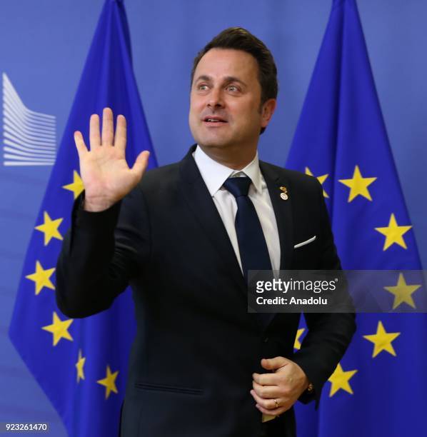 Prime Minister of Luxemburg Xavier Bettel speaks to the press prior to the High Level Conference on the Sahel at the European Commission in Brussels,...