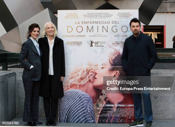 Barbara Lennie, Susi Sanchez and Ramon Salazar attend 'La Enfermedad Del Domingo' photocall at Princesa Cinema on February 22, 2018 in Madrid, Spain.