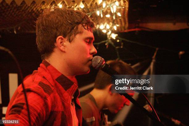 John Paul Pitts of Surfer Blood performs during SESAC's 2009 CMJ Showcase at Cake Shop on October 23, 2009 in New York City.