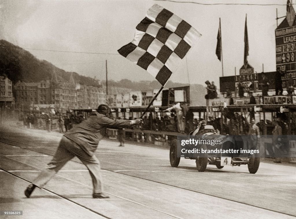 Erian Lewi wins with Alfa Romeo the car-race. Douglas, Isle of Man. Photograph. 1934