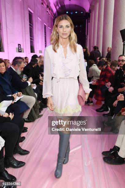 Martina Colombari attends the Blumarine show during Milan Fashion Week Fall/Winter 2018/19 on February 23, 2018 in Milan, Italy.