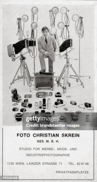 Magazine advertisement for the studio of photographer Christian Skrein. Photograph. 1968.