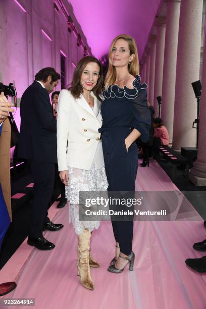 Silvia Grilli and Filippa Lagerback attend the Blumarine show during Milan Fashion Week Fall/Winter 2018/19 on February 23, 2018 in Milan, Italy.