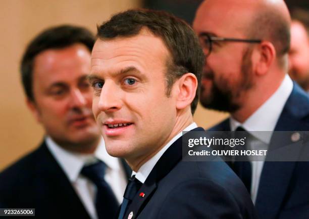 France's President Emmanuel Macron attends a High Level Conference on the Sahel at the European Commission in Brussels on February 23, 2018. / AFP...