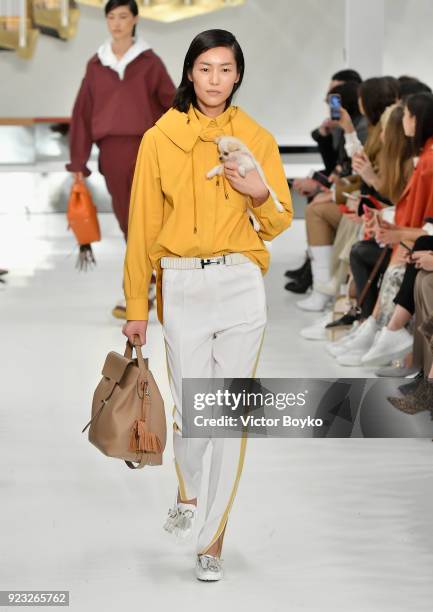 Liu Wen walks the runway at the Tod's show during Milan Fashion Week Fall/Winter 2018/19 on February 23, 2018 in Milan, Italy.