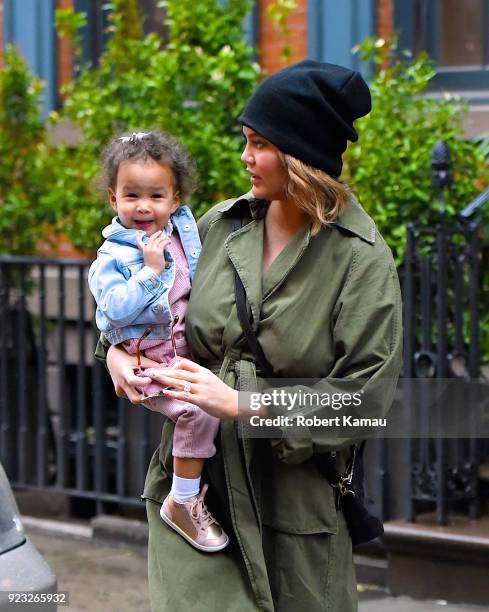 Chrissy Teigen and and her daughter Luna Legend seen out shopping in Manhattan on February 22, 2018 in New York City.