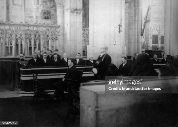 Funeral of Prince Sixtus of Bourbon-Parma. Mourners present: Zita of Habsburg, Otto of Habsburg and et al. Photograph. France. 1934.